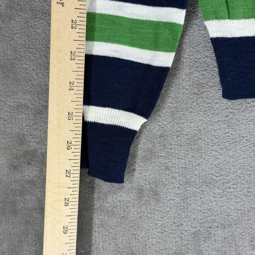 Mr Turk Mens XL Striped Cotton Crewneck Sweater Navy Blue Green White 2002900CO2